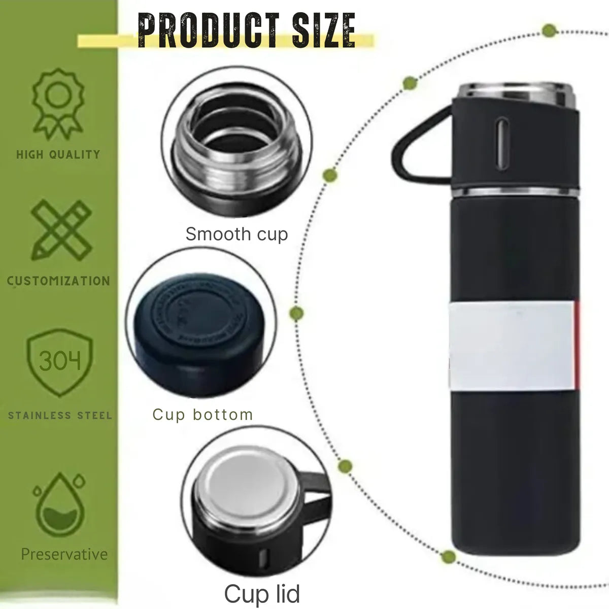Multicolour Stainless Steel Vacuum Bottle Set With 2 Mugs 500 Ml - Insulated Flask Gift Set
