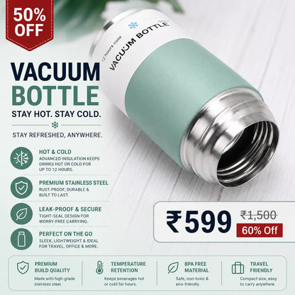 Multicolour Stainless Steel Vacuum Bottle Set With 2 Mugs 500 Ml - Insulated Flask Gift Set