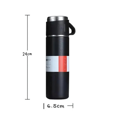 Multicolour Stainless Steel Vacuum Bottle Set With 2 Mugs 500 Ml - Insulated Flask Gift Set